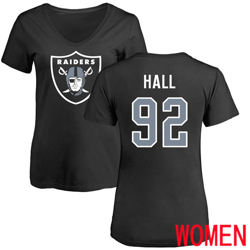 Oakland Raiders Black Women P J  Hall Name and Number Logo NFL Football #92 T Shirt